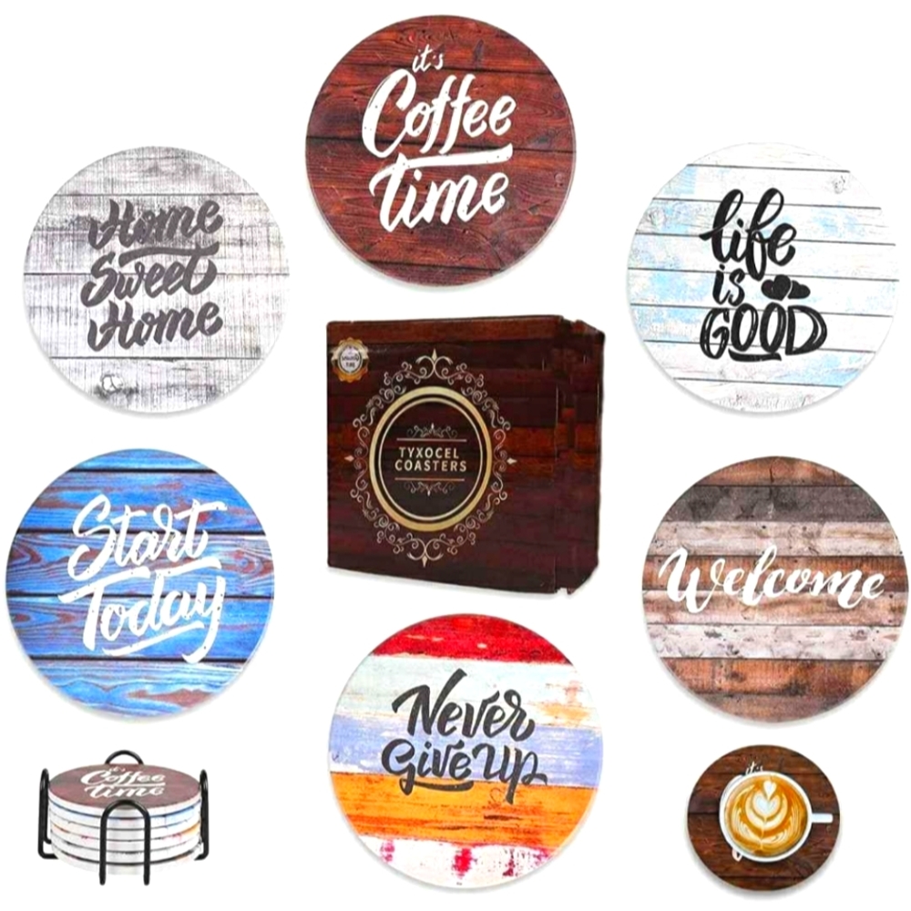 Farmhouse Cork & Ceramic Coasters, 6 pcs